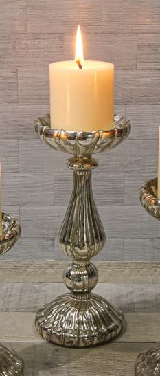 Richland Ribbed Unique Mercury Glass Pillar Candle Holder 10.1" - Image 3